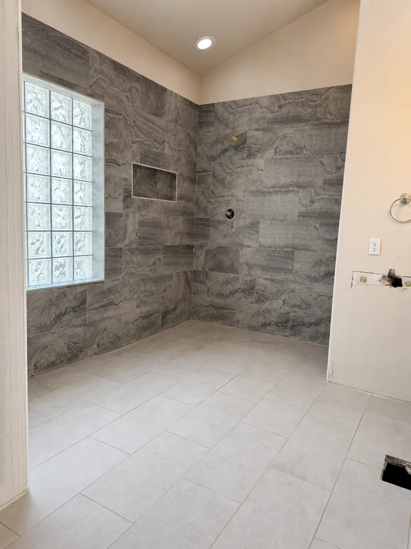 Curbless shower and glass block window, Bathroom Renovation 1 by Altitude Renovation